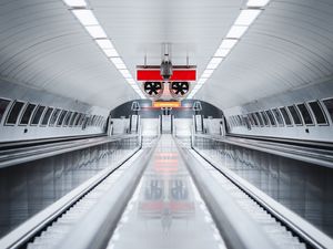 Preview wallpaper escalator, metro, interior, tunnel, lighting