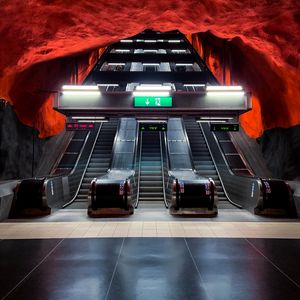Preview wallpaper escalator, metro, station, tunnel