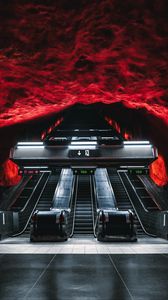 Preview wallpaper escalator, metro, tunnel, underground, dark