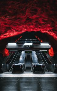 Preview wallpaper escalator, metro, tunnel, underground, dark