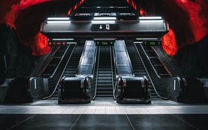 Preview wallpaper escalator, metro, tunnel, underground, dark