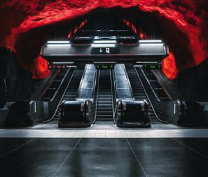 Preview wallpaper escalator, metro, tunnel, underground, dark