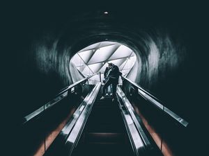 Preview wallpaper escalator, people, stairs, rise, underground