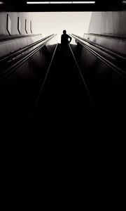 Preview wallpaper escalator, silhouette, bw, black