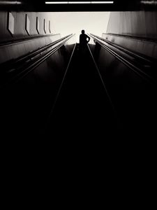 Preview wallpaper escalator, silhouette, bw, black