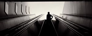 Preview wallpaper escalator, silhouette, bw, black