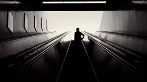 Preview wallpaper escalator, silhouette, bw, black