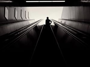 Preview wallpaper escalator, silhouette, bw, black