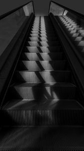 Preview wallpaper escalator, stairs, bw, gray