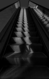 Preview wallpaper escalator, stairs, bw, gray