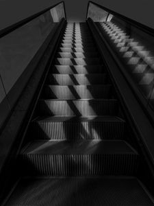 Preview wallpaper escalator, stairs, bw, gray