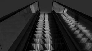 Preview wallpaper escalator, stairs, bw, gray