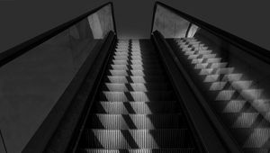 Preview wallpaper escalator, stairs, bw, gray