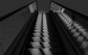 Preview wallpaper escalator, stairs, bw, gray