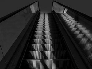 Preview wallpaper escalator, stairs, bw, gray