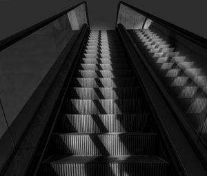 Preview wallpaper escalator, stairs, bw, gray