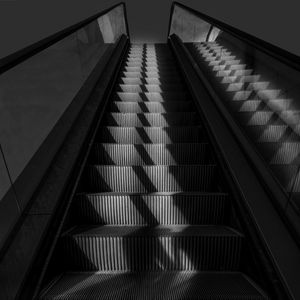 Preview wallpaper escalator, stairs, bw, gray