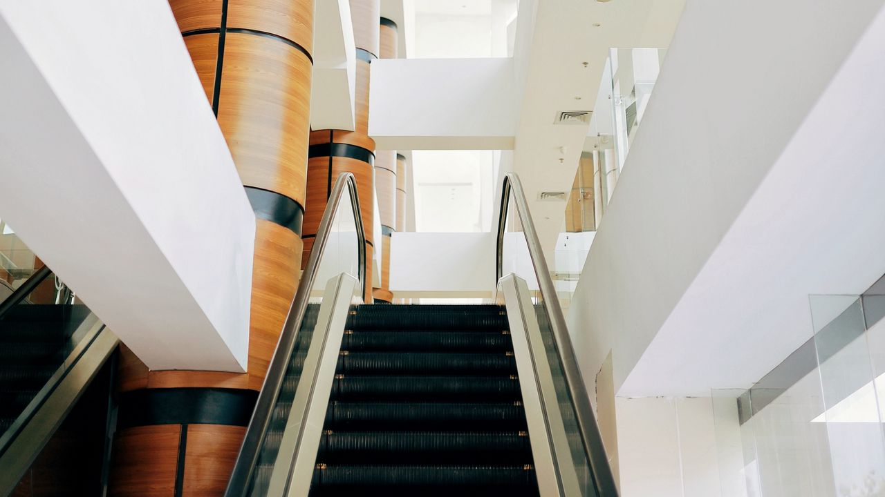 Wallpaper escalator, stairs, columns, architecture