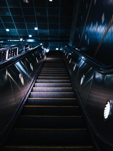 Preview wallpaper escalator, stairs, construction, dark