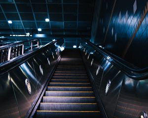 Preview wallpaper escalator, stairs, construction, dark