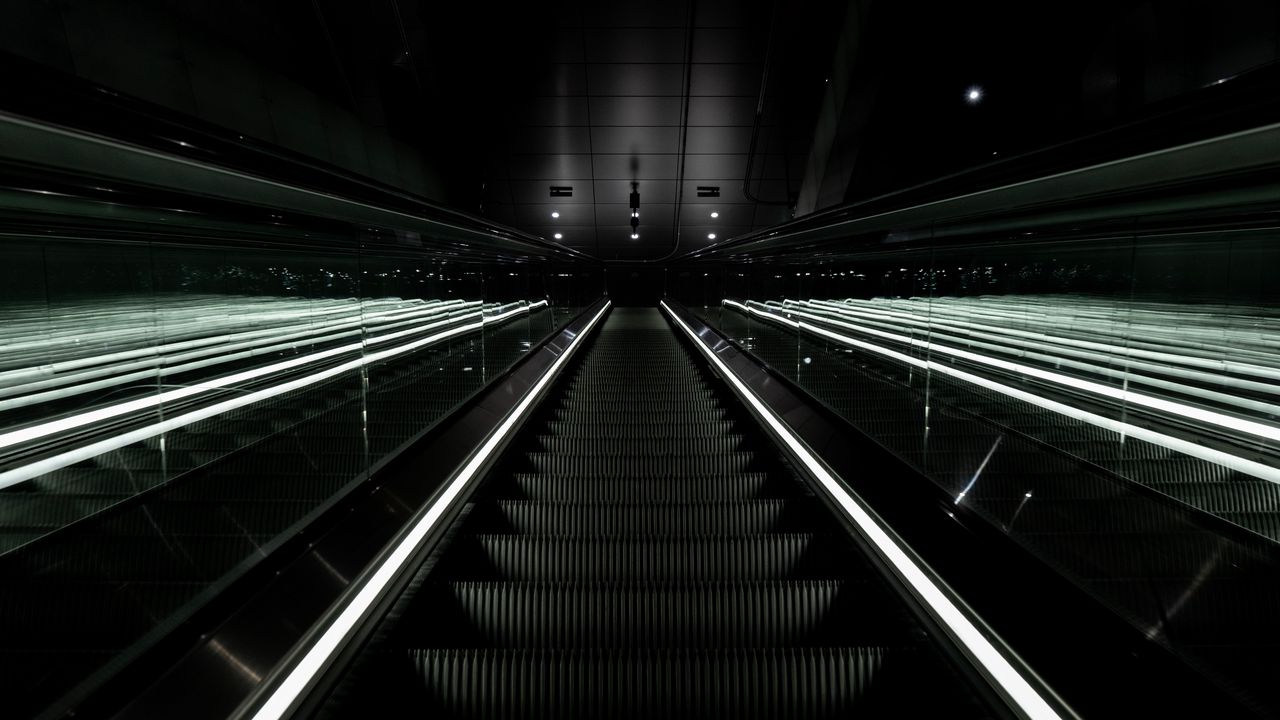 Wallpaper escalator, stairs, dark, descent