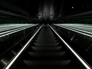 Preview wallpaper escalator, stairs, dark, descent