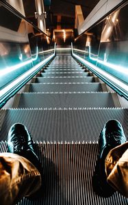 Preview wallpaper escalator, stairs, feet, light, backlight