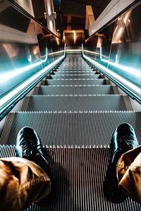 Preview wallpaper escalator, stairs, feet, light, backlight