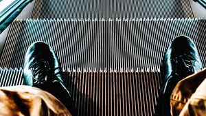 Preview wallpaper escalator, stairs, feet, light, backlight