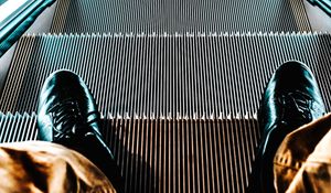 Preview wallpaper escalator, stairs, feet, light, backlight