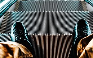 Preview wallpaper escalator, stairs, feet, light, backlight