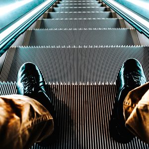 Preview wallpaper escalator, stairs, feet, light, backlight