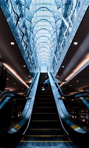 Preview wallpaper escalator, stairs, girl, building, interior