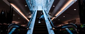 Preview wallpaper escalator, stairs, girl, building, interior