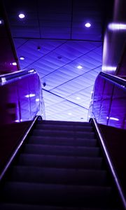 Preview wallpaper escalator, stairs, lights, purple