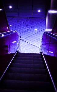 Preview wallpaper escalator, stairs, lights, purple