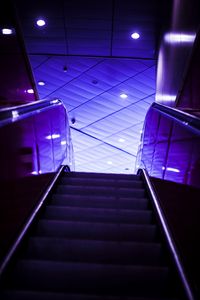 Preview wallpaper escalator, stairs, lights, purple