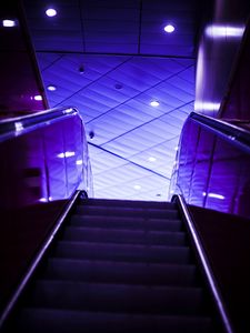 Preview wallpaper escalator, stairs, lights, purple