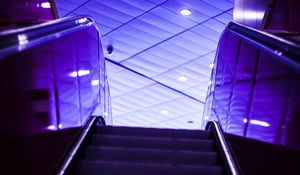 Preview wallpaper escalator, stairs, lights, purple