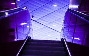 Preview wallpaper escalator, stairs, lights, purple