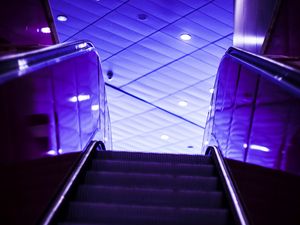 Preview wallpaper escalator, stairs, lights, purple