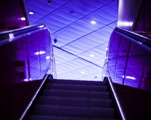 Preview wallpaper escalator, stairs, lights, purple