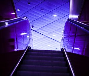 Preview wallpaper escalator, stairs, lights, purple