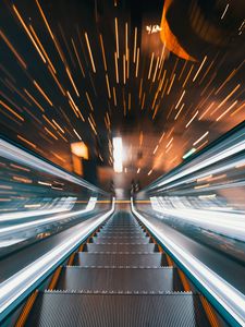 Preview wallpaper escalator, stairs, movement, long exposure