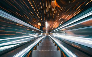 Preview wallpaper escalator, stairs, movement, long exposure