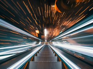 Preview wallpaper escalator, stairs, movement, long exposure