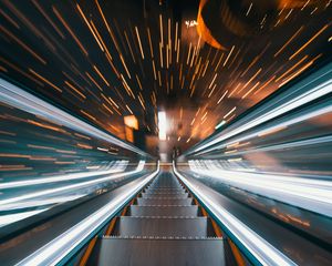 Preview wallpaper escalator, stairs, movement, long exposure