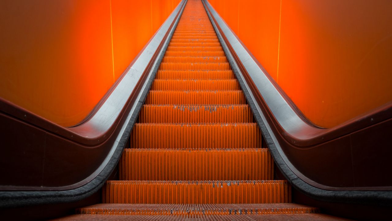 Wallpaper escalator, stairs, orange