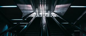 Preview wallpaper escalator, stairs, room, lights, dark