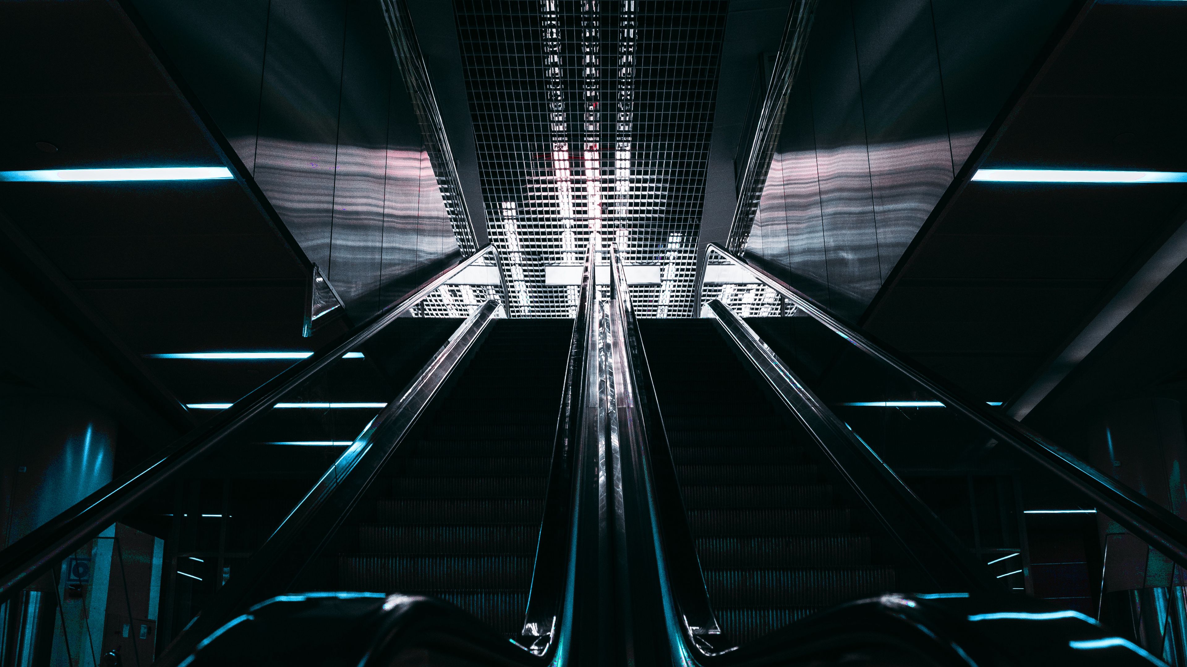 Download wallpaper 3840x2160 escalator, stairs, room, lights, dark 4k ...